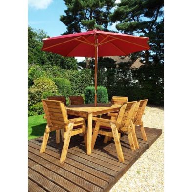 Charles Taylor 6 Seat Garden Table Set With Burgundy Parasol & Base