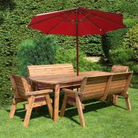 See more information about the Scandinavian Redwood Garden Patio Dining Set by Charles Taylor - 8 Seats Burgundy Cushions
