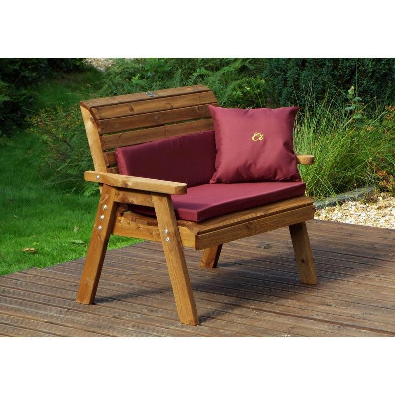 Traditional Garden Bench by Charles Taylor - 2 Seats Burgandy Cushions