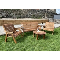 See more information about the Garden Furniture Set by Charles Taylor - 1 Bench 2 Chair 2 Angled Tray Round Coffee Table