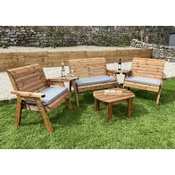 See more information about the Garden Furniture Set by Charles Taylor - 1 Bench 2 Chair 2 Angled Tray Curved Coffee Table