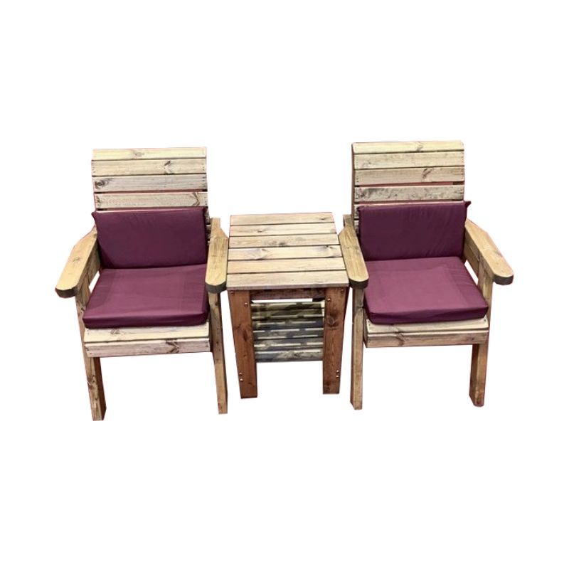 Deluxe Garden Bistro Set by Charles Taylor - 2 Seats Burgandy Cushions