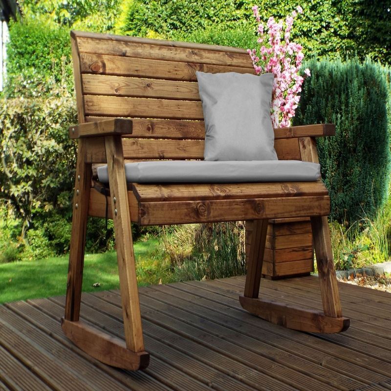 Scandinavian Redwood Garden Bench by Charles Taylor - 2 Seats Grey Cushions