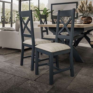 See more information about the Pair of Bondi Cross Back Dining Chairs Oak Blue