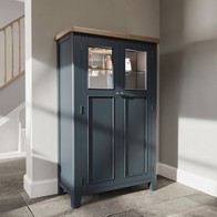 See more information about the Bondi Tall Display Cabinet Oak Blue 2 Doors 33 Shelves 1 Drawer