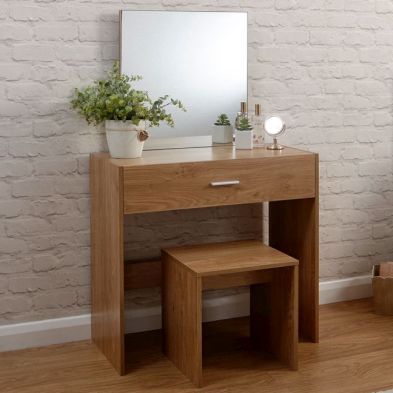 Julia Oak Style Dressing Table 1 Drawer With Stool