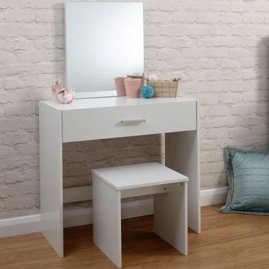Budget Dressing Table White 1 Drawer With Stool