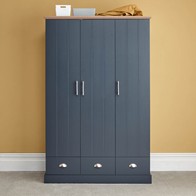 See more information about the Kendal Tall Wardrobe Blue 3 Doors 1 Shelf 3 Drawers