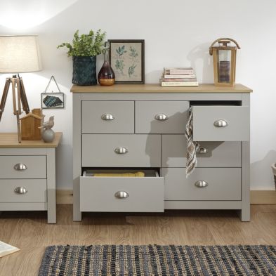 Lancaster Grey & Oak Wide Chest Of 7 Drawers