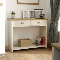 See more information about the Lancaster Console Table Cream & Oak 1 Shelf 2 Drawer