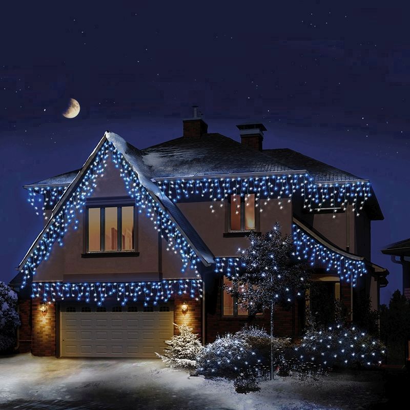 Buy Christmas String Icicle Lights Animated Blue & White Outdoor 240 ...