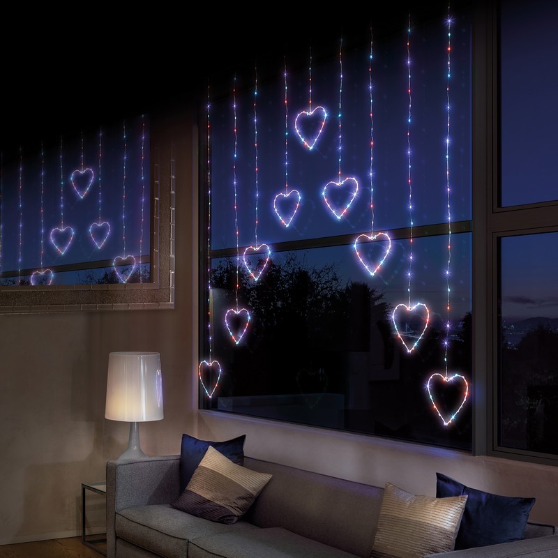 Christmas Heart Curtain Light Multicolour Outdoor 303 LED - 1.2cm
