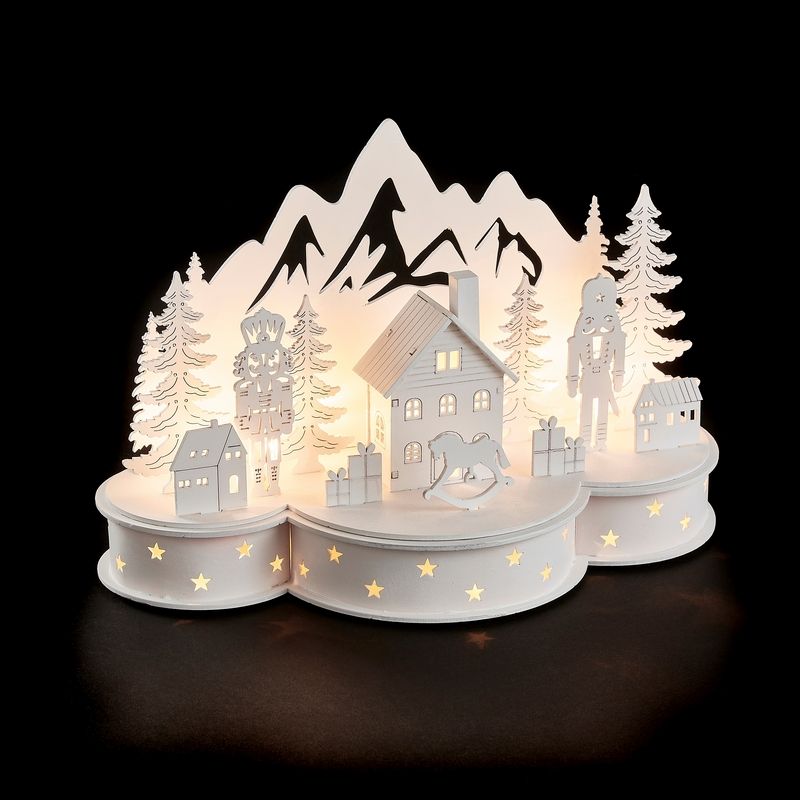 Mountain Nutcracker House Silhouette Christmas Decoration - 12 Warm White LEDs