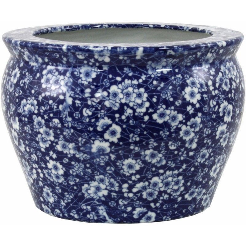 Planter Ceramic Blue & White with Flower Pattern - 25.3cm