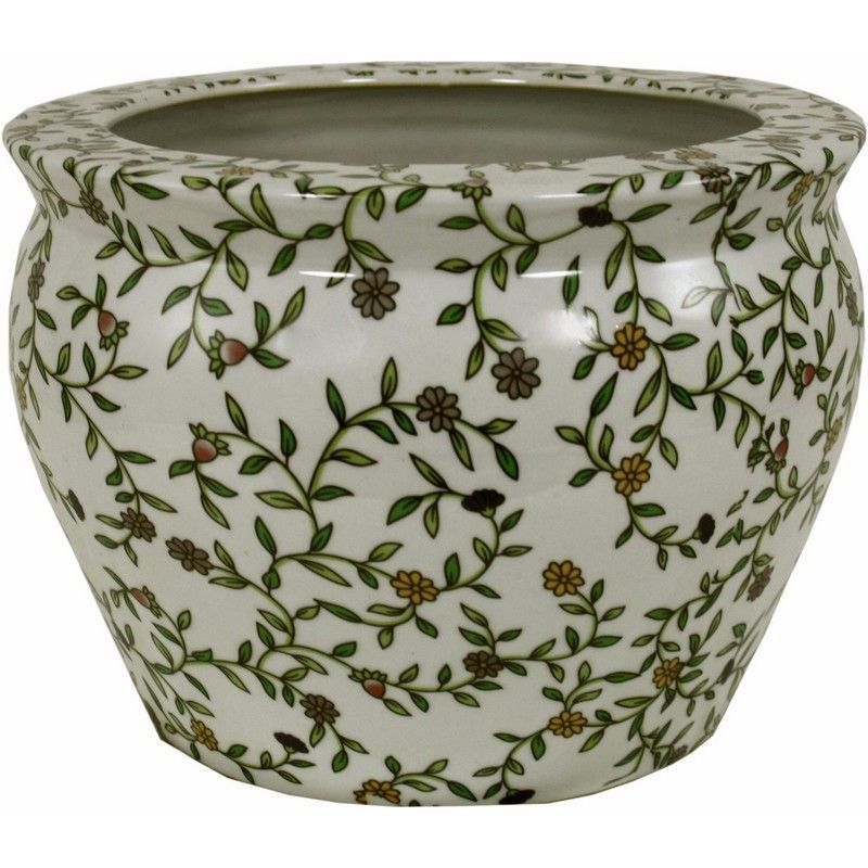 Planter Ceramic White with Flower Pattern - 19cm