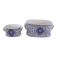 See more information about the 2x Planter Ceramic Blue & White with Ornate Pattern