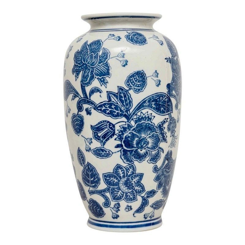 Urn Vase Ceramic Blue & White with Flower Pattern - 31cm