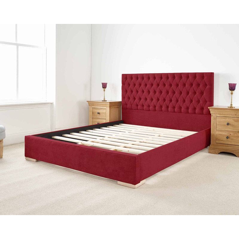Farnley Upholstered Pine Red 4ft, Cherry Bed Frame