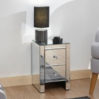 See more information about the Venetian Slim Bedside Table Mirrored 2 Drawers