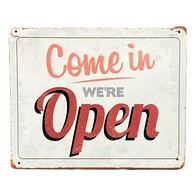See more information about the Vintage Come In We're Open Sign Metal Wall Mounted - 25cm
