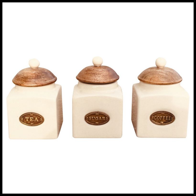 3 x Ceramic Jars 29cm - Cream Country Cottage