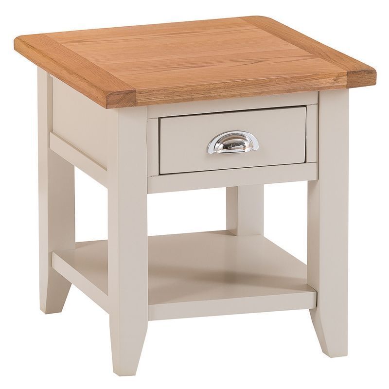 Aurora Mist Side Table Oak Light Grey 1 Shelf 1 Drawer