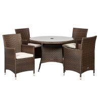 See more information about the Nevada Rattan Garden Patio Dining Set by Royalcraft - 4 Seats Ivory Cushions