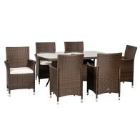See more information about the Nevada Rattan Garden Patio Dining Set by Royalcraft - 6 Seats Ivory Cushions
