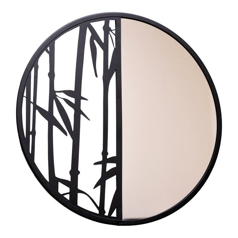 Bamboo Wall Mirror Metal Black 40cm