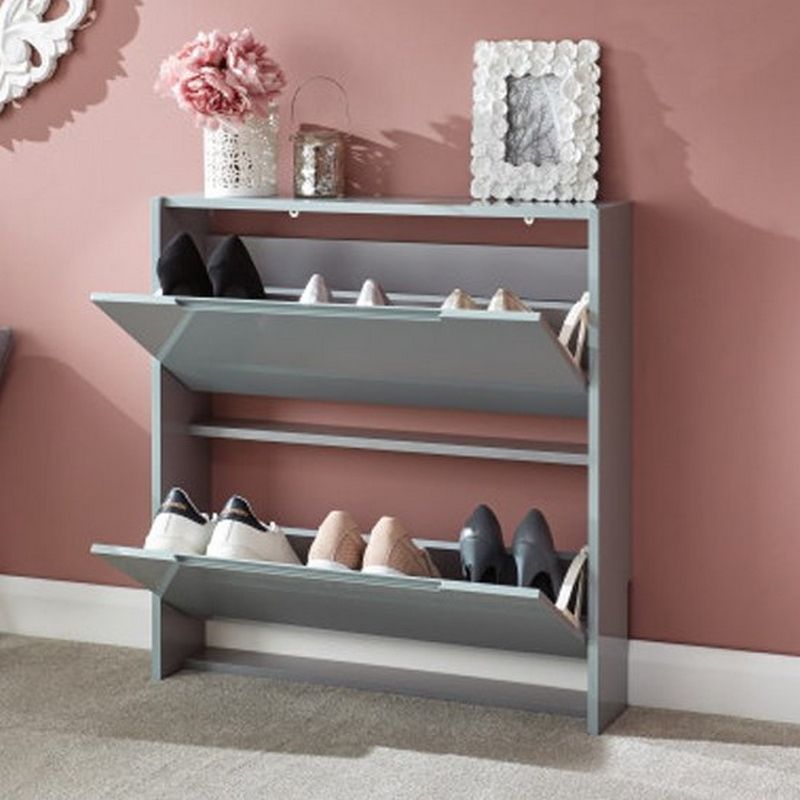 Narrow Shoe Cabinets High Gloss 2 Door Shoe Cabinet Grey