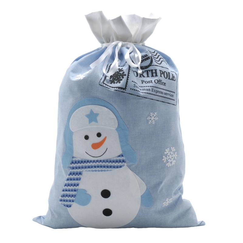 Christmas Snowman Sack Blue & White - 85cm