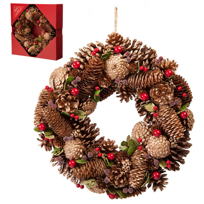 Wreath Christmas Decoration Green & Red - 36cm 
