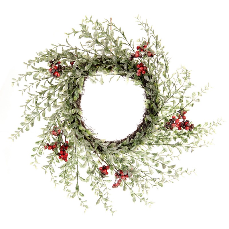 Wreath Christmas Decoration Green with Frosted Pattern - 59cm 