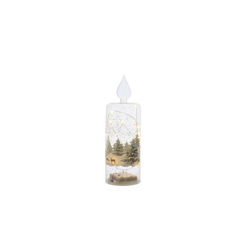 LED Christmas Clear Glass Candle With Reindeer - 26.5cm