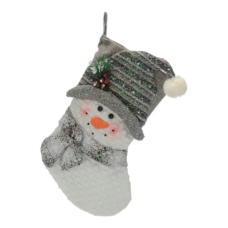 Snowman Stocking Christmas Decoration Grey & White - 51cm 