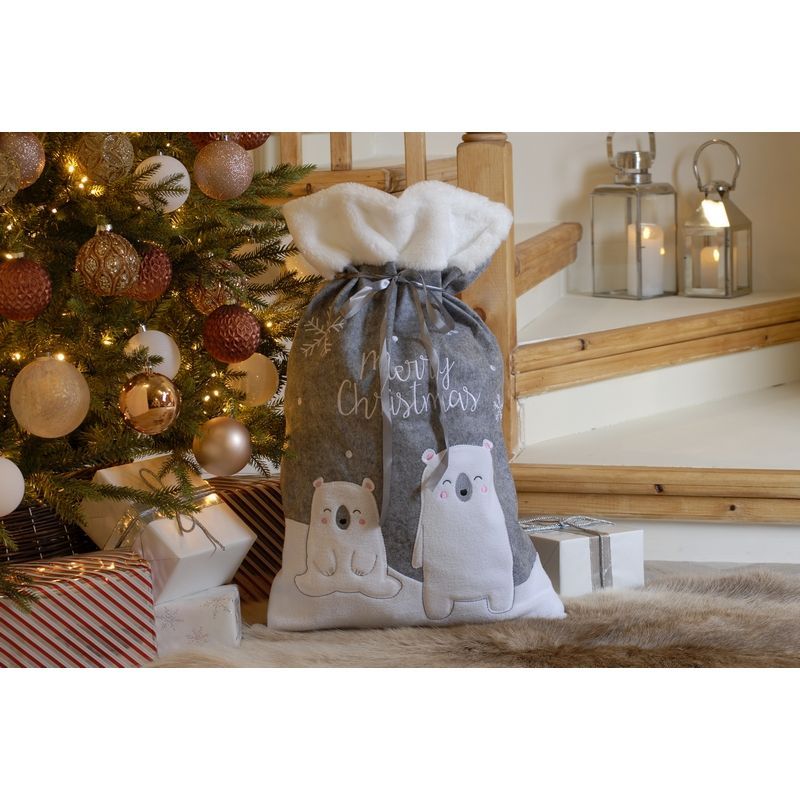 Christmas Sack Grey & White with Polar Bear Pattern - 70cm 