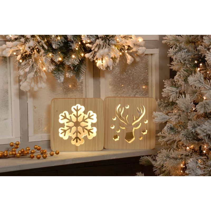Wooden Snowflake Indoor Illuminated Decoration Warm White 19cm