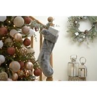 See more information about the Stocking Christmas Decoration Grey with Pom Pom Pattern - 56cm 