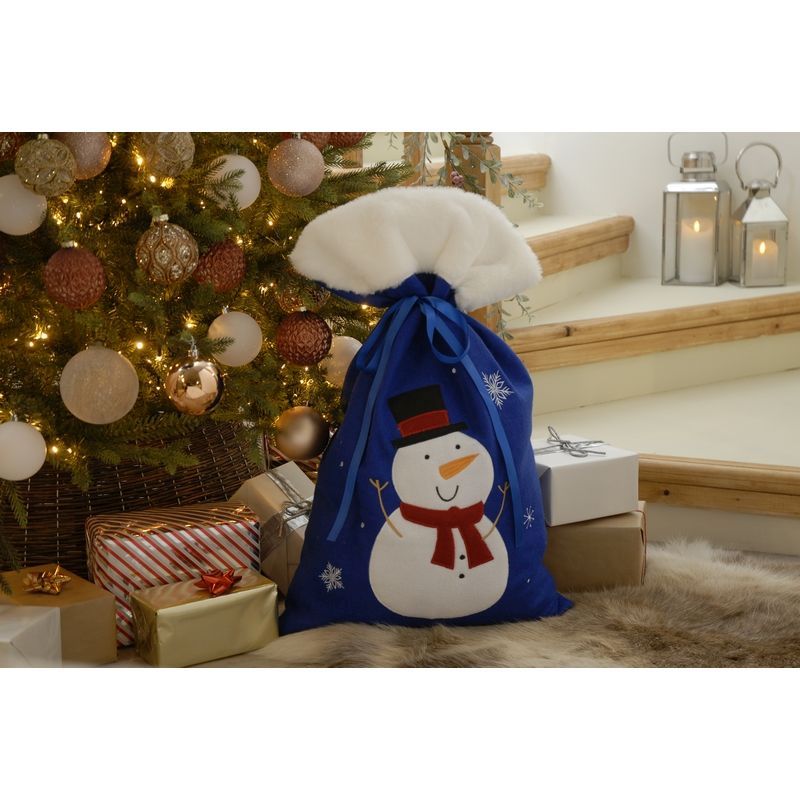 Christmas Sack Blue & White with Snowman Pattern - 70cm 