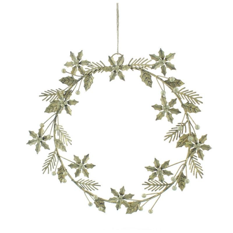 Flower Wreath Christmas Decoration Gold - 25cm 