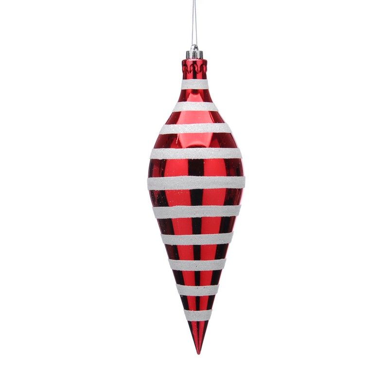 Bauble Christmas Decoration Red & White with Striped Pattern - 40cm 