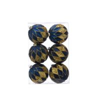 See more information about the 6 x Christmas Tree Baubles Decoration Blue & Gold with Glitter Pattern - 8cm 