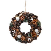 See more information about the Wreath Christmas Decoration Green & White with Pinecones & Berries Pattern - 36cm 