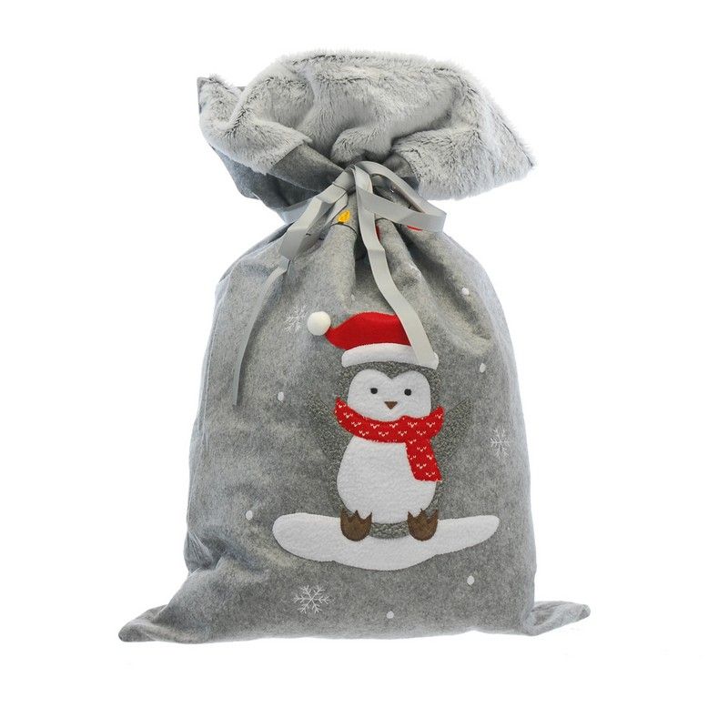 Christmas Sack Grey with Penguin Pattern - 70cm 