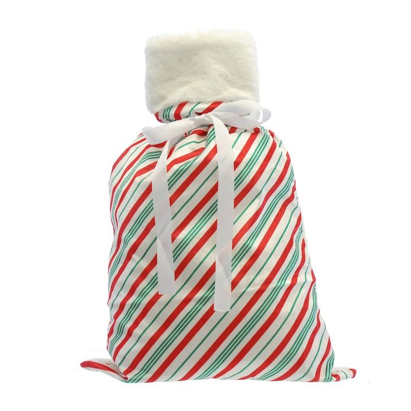 Christmas Sack Red & Green with Striped Pattern - 70cm 