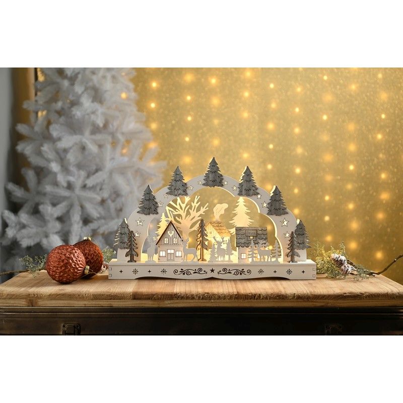 LED Christmas Reindeer Candle Bridge Scene - 43cm