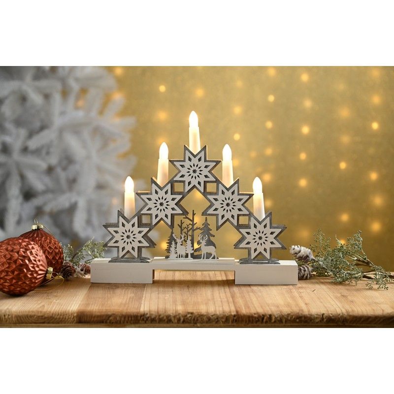 LED Christmas Star And Reindeer Candle Bridge - 30cm