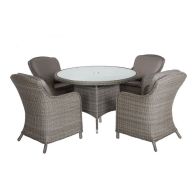 See more information about the Paris Rattan Garden Patio Dining Set by Royalcraft - 4 Seats Grey Cushions
