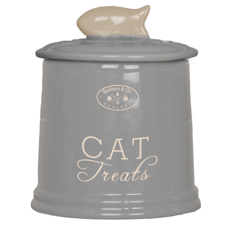 Cat Treat Storage Grey Ceramic 20cm by Banbury