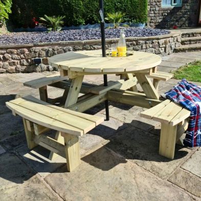 See more information about the Westwood Garden Picnic Table by Croft - 8 Seats